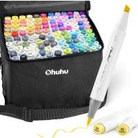 Ohuhu120-Color Alcohol Art Markers Set Dual Tip Brush & Chisel, Sketch Marker